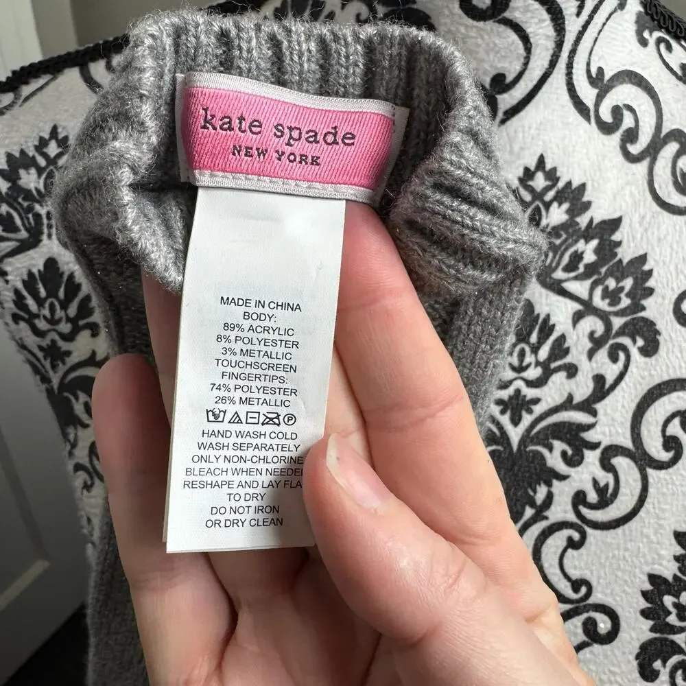 Kate Spade New York Heather Gray Metallic Knit Gloves with Bow | One Size